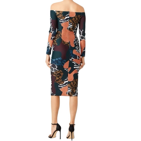 Yigal Azrouel 2 Multicolor Mash Up Animal Print Off Shoulder Long Sleeve Dress - Picture 3 of 7